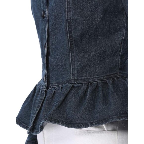 ✌️ 2/$40 ✌️ Collarless Button Down Cropped Ruffled Hem Jean Jacket sz M - Picture 4 of 4